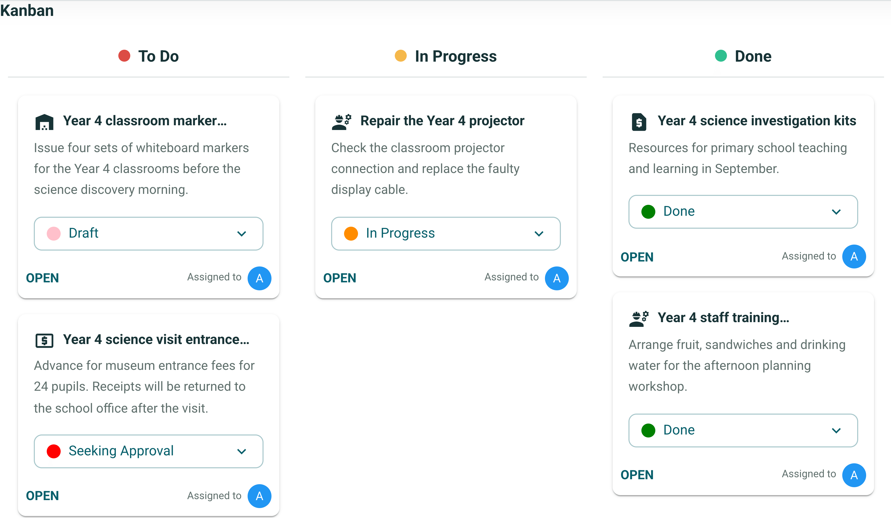 My Jobs in Workflow showing school staff their Year 4 classroom and event tasks.
