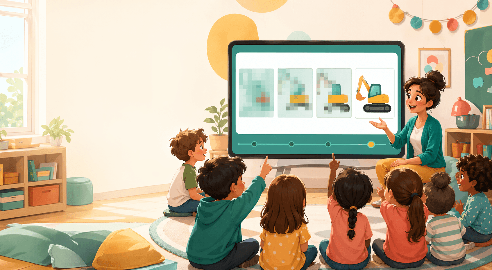 Children playing Peekadoo vocabulary games in a classroom