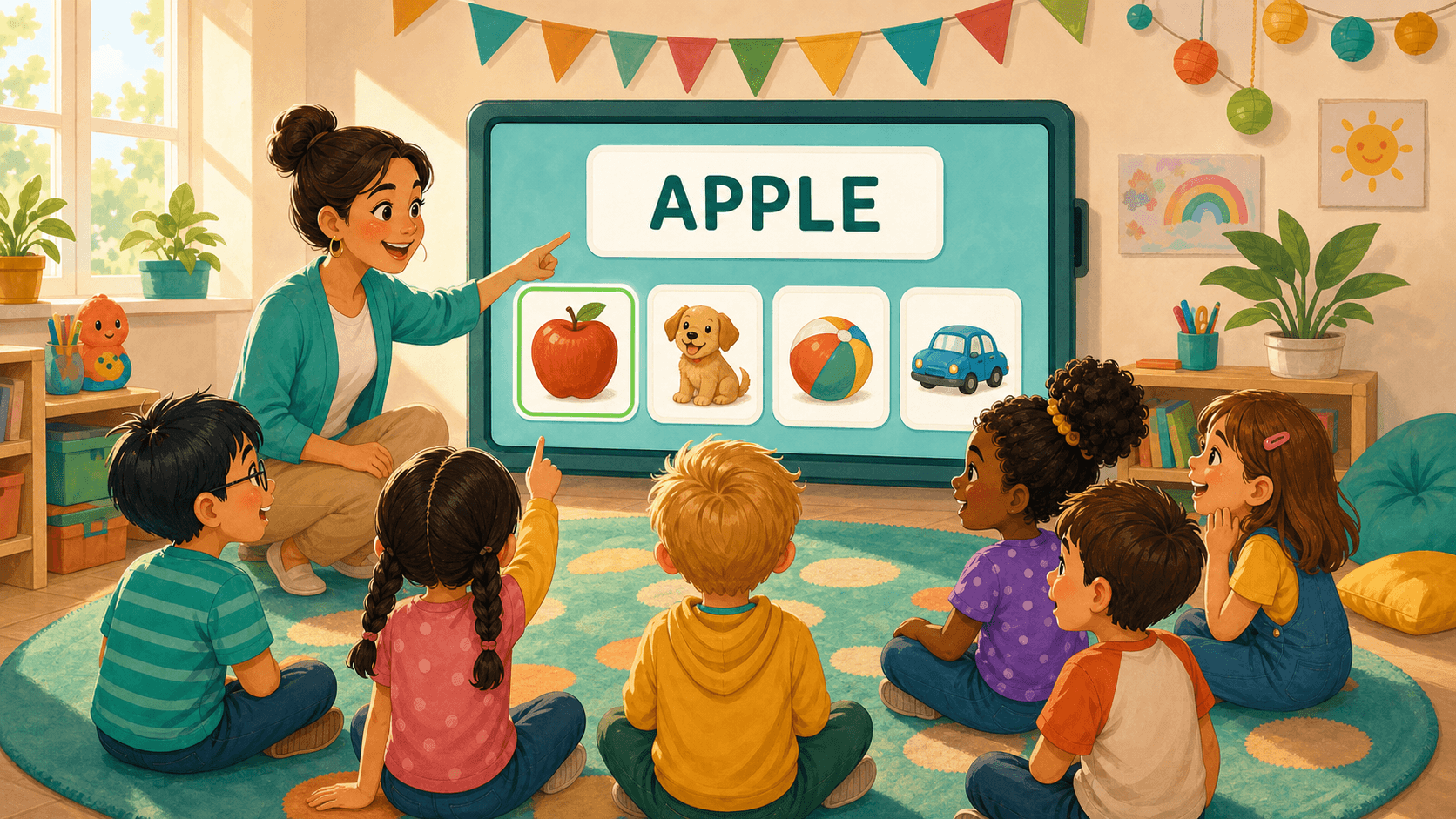 Peekadoo Picture Match classroom game with children choosing the matching picture card