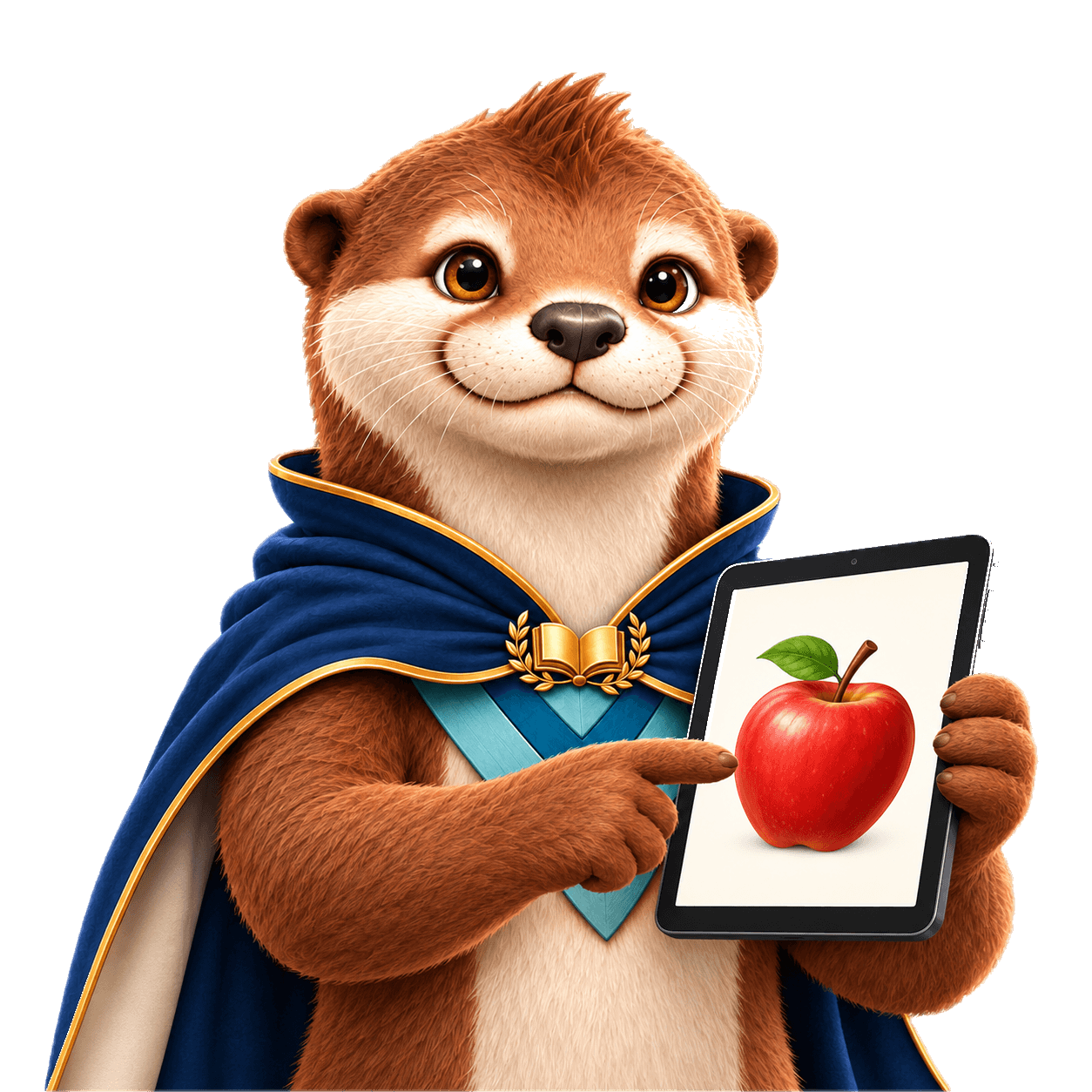 SchoolHero otter exploring a picture vocabulary card on a tablet